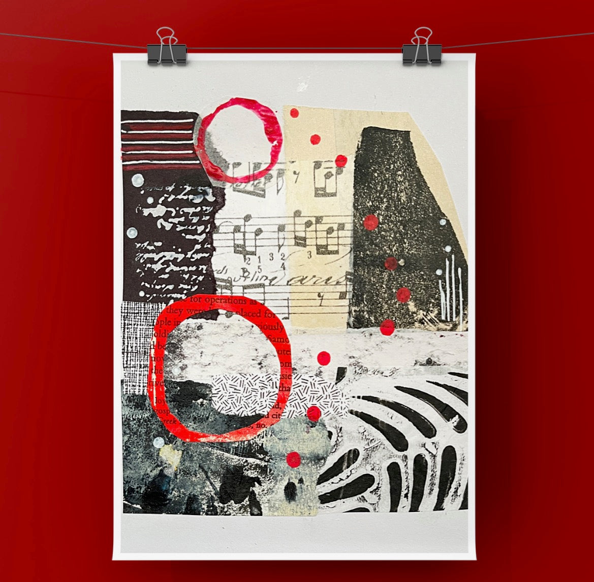 Collage with neutrals and red circles